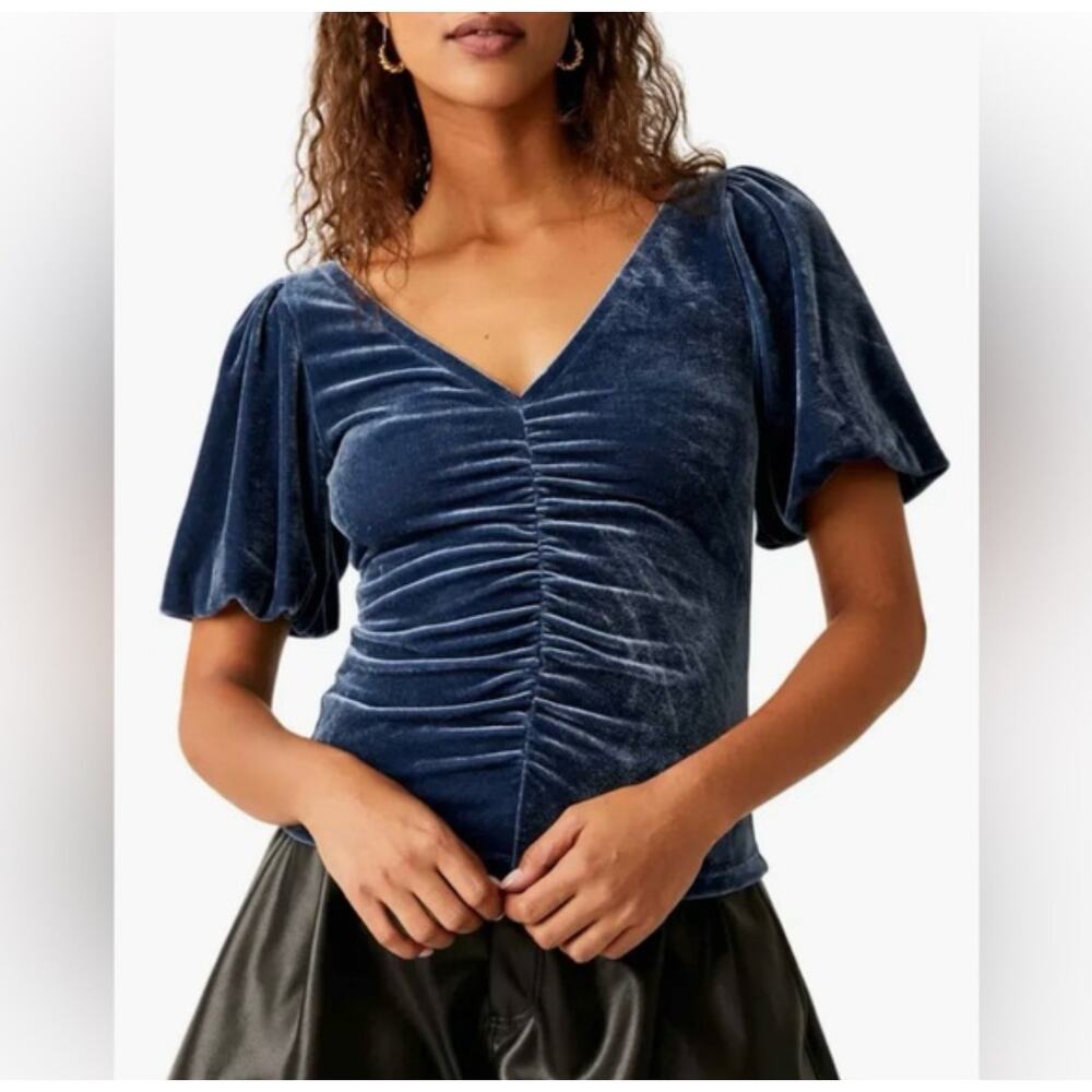 NWT Free People ‘Cupcake’ Velvet Top Blue Outerspace XS